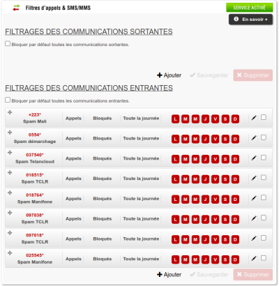 Le filtrage des communications entrantes dans l'interface Free